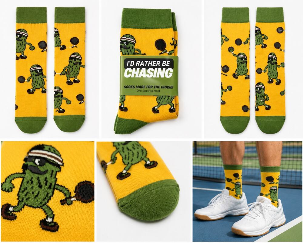 I’d Rather Be Chasing Pickleball Novelty Socks Yellow Green One Size Fits Most